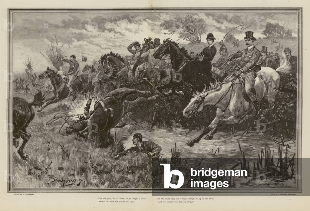 Bild von Gravur "Unfall bei einer Jagd oder einem Hindernislauf (Gravur)" von d.1909) Berkeley