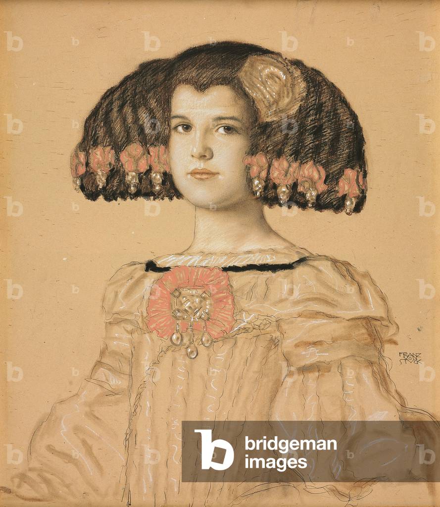 Porträt von Maria, die Tochter des Künstlers, in spanischer Kostüm, 1908 (Bleistift, waschen und Pastell an Bo