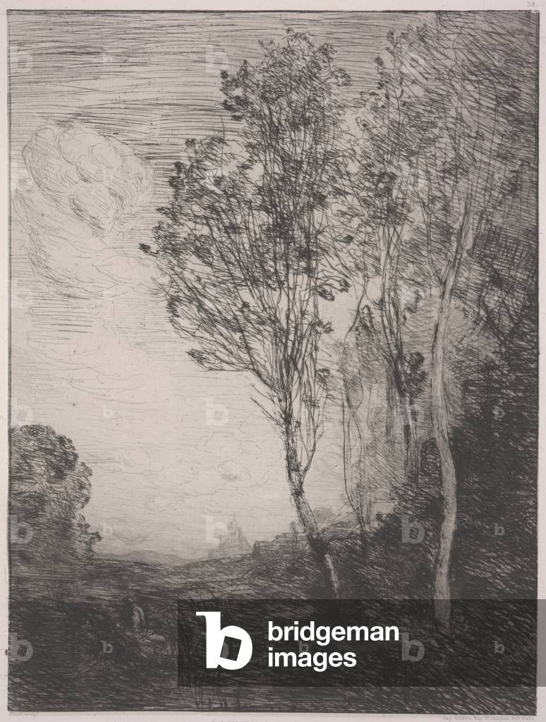 Souvenir d'Italie (Souvenir d'Italie), 1866 par Jean Baptiste Camille Corot, b/w