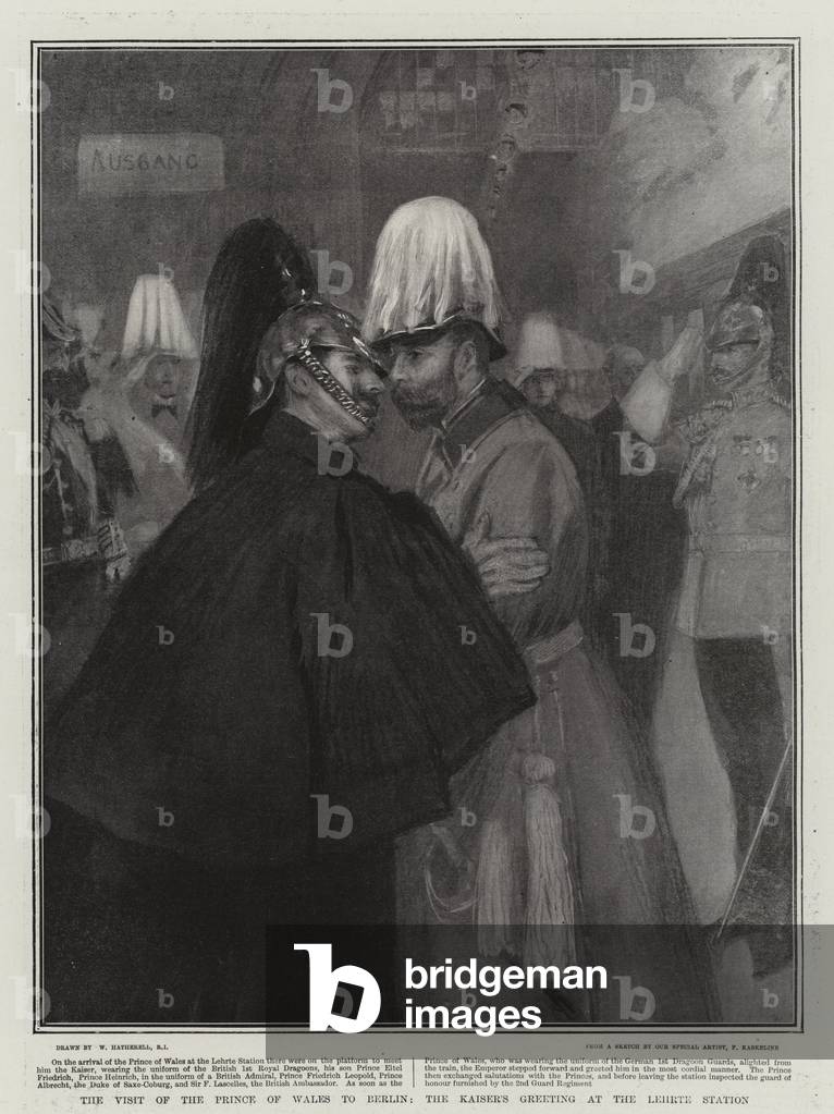The Visit of the Prince of Wales to Berlin, the Kaiser's Greeting at the Lehrte Station (litho)