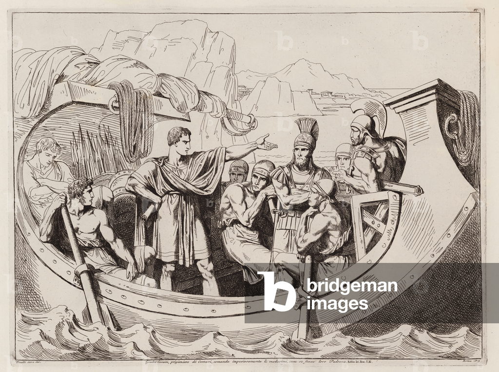 Julius Caesar captured by Cilician pirates, c75 BC (etching)