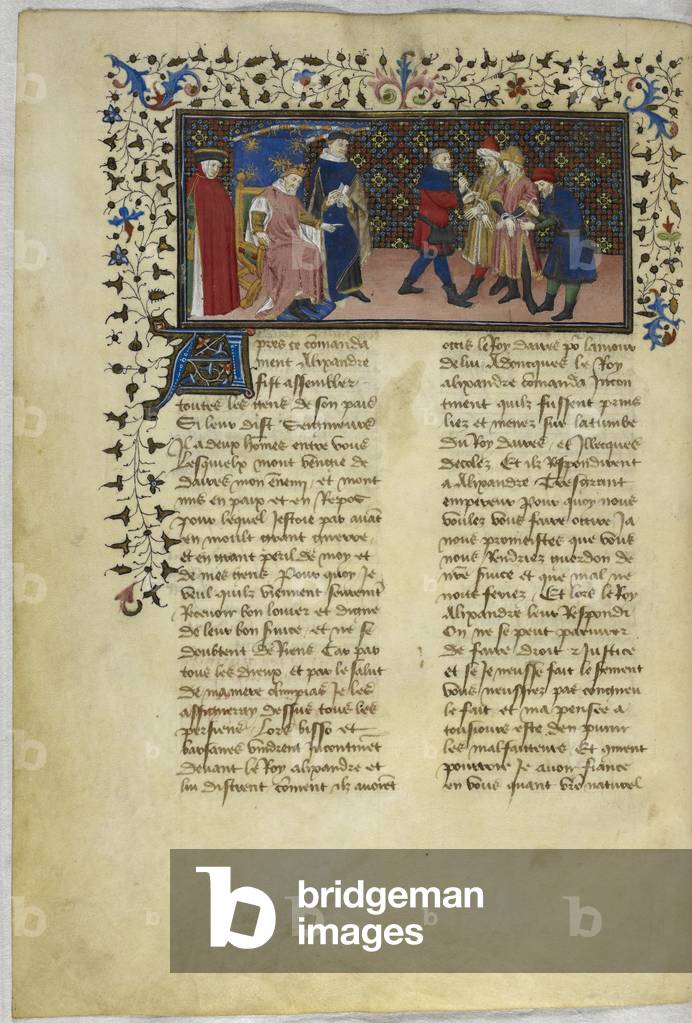 Miniatura di Alessandro che ordina agli assassini di Dario di essere vincolato