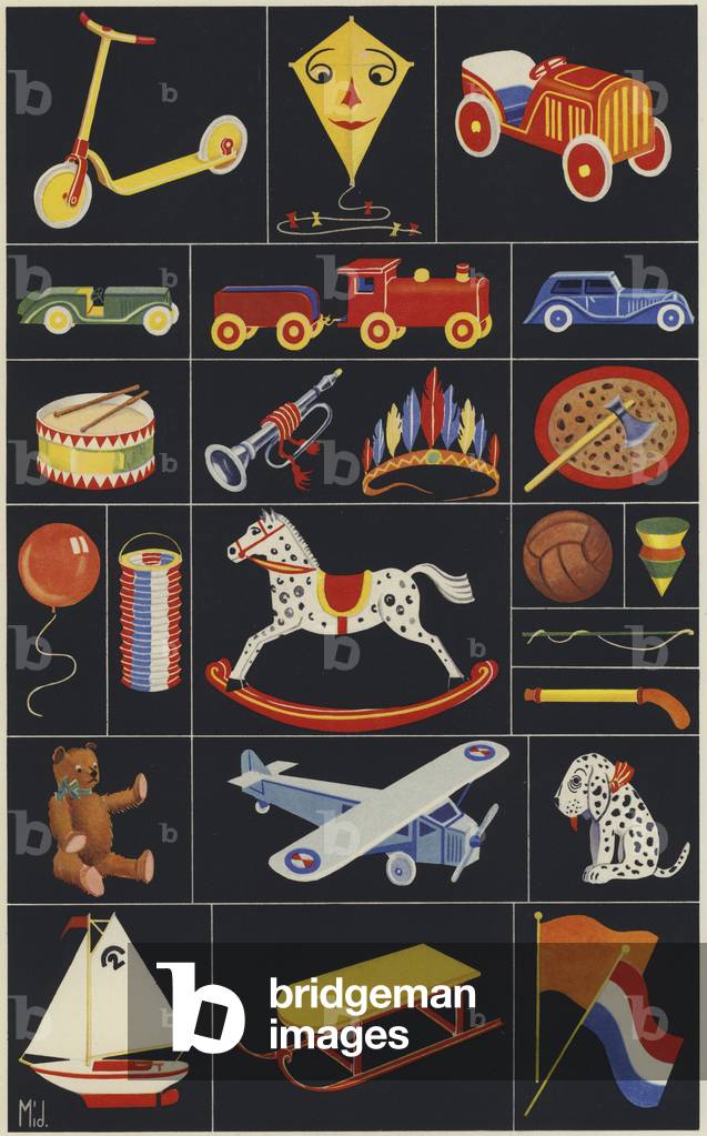 Pagina dal libro illustrato per bambini, giocattoli per bambini (colore litico)