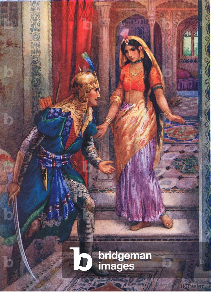 Riprendendo la vista di Rama si precipitò in avanti. Dalle avventure di Rama e Sita, illustrazione da 'Childre