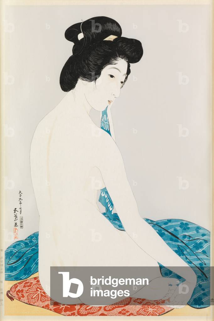 Schönheit nach dem Bad (Holzschnitt Druck)