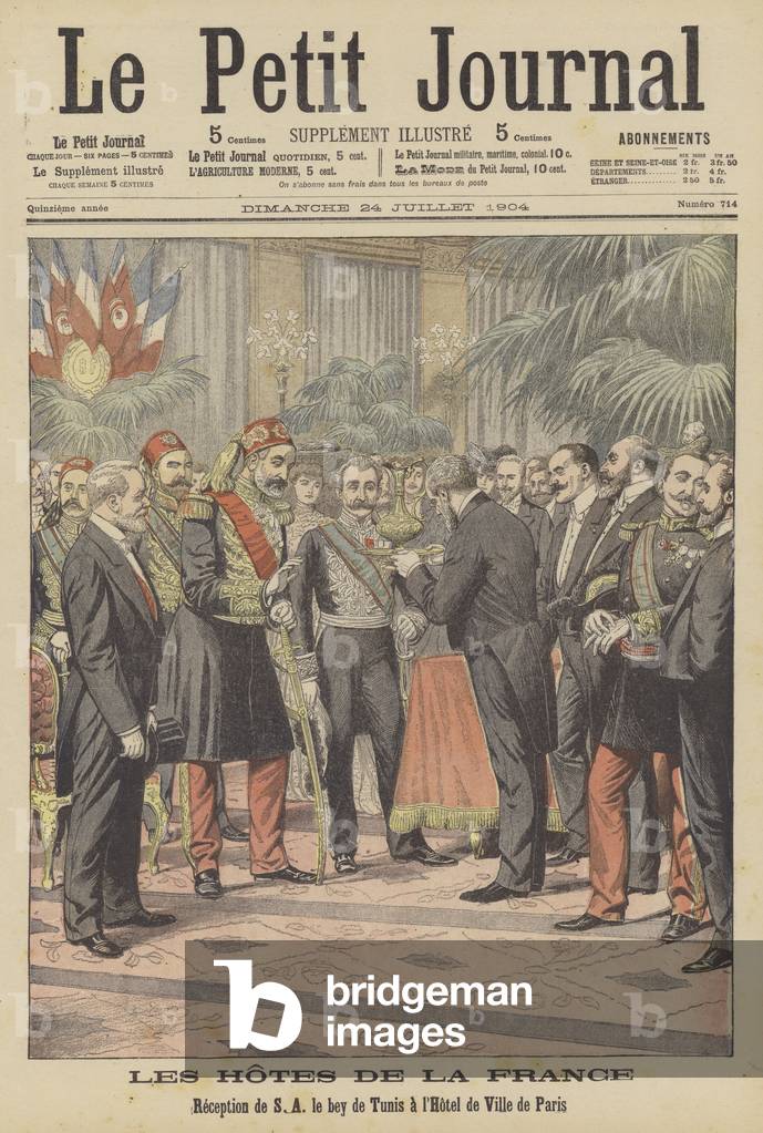 Reception for the Bey of Tunis at the Hotel de Ville in Paris (colour litho) by French Artist