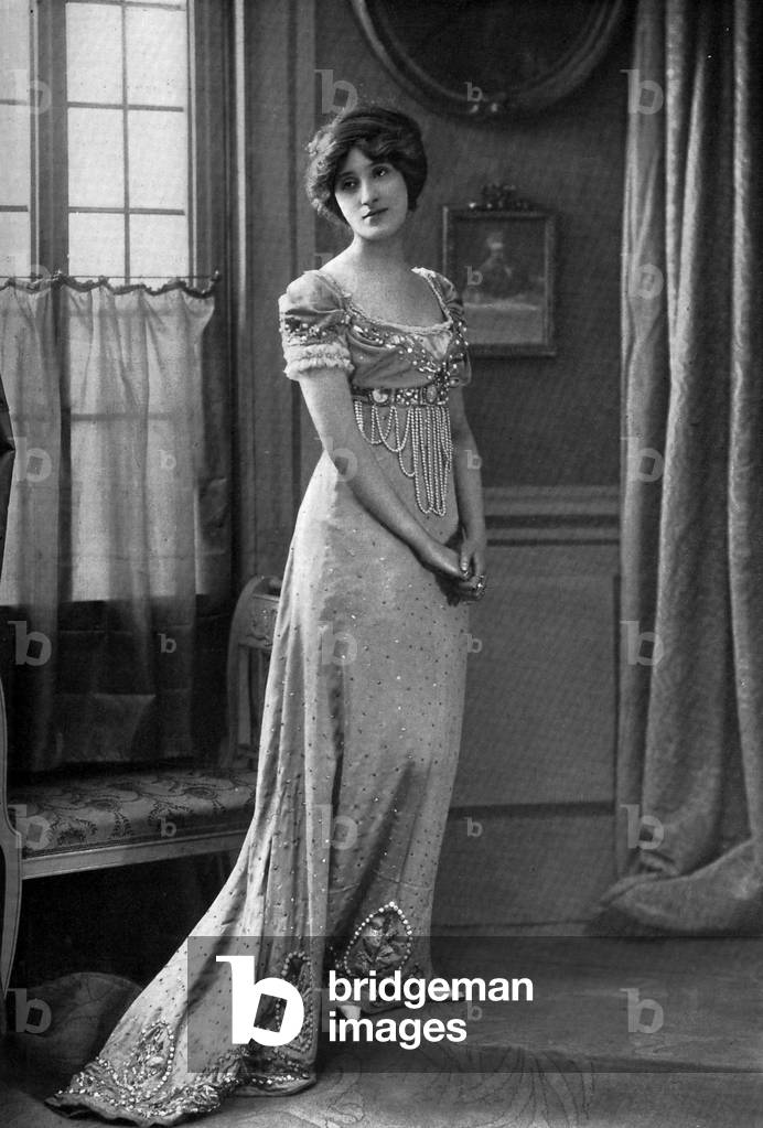 French comedian Daniele Darmody as Madame Bergougnan in play "Une aventure imperiale", b/w