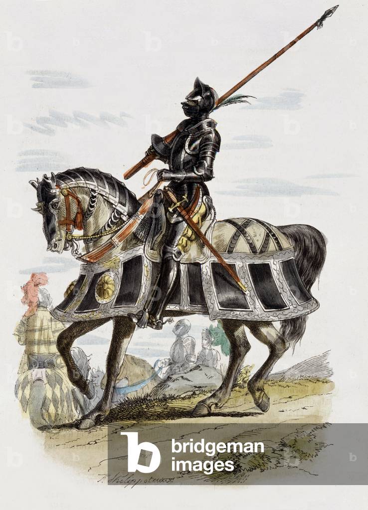 Gendarmerie 1495-1545: Ritter, Gravur aus dem Heeresbuch von Adrien Pascal, 1853