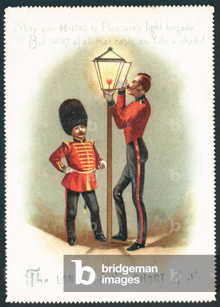 Soldaten Beleuchtung Gaslampe, Weihnachtskarte (chromolitho)