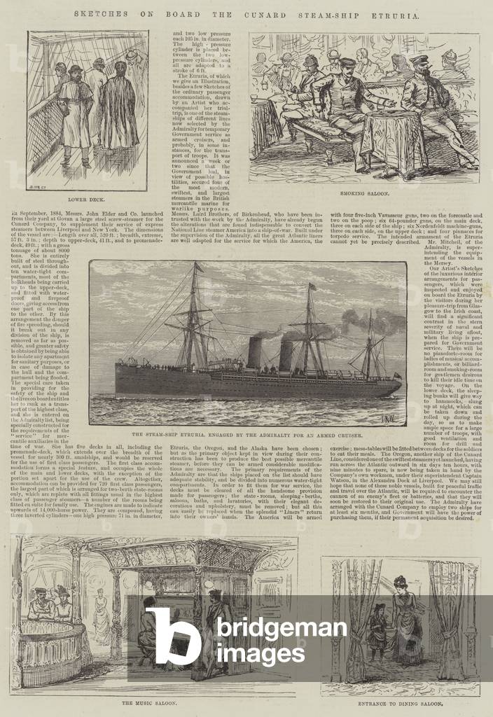 schizzi su bordo il cunard steam-ship Etruria (incisione)