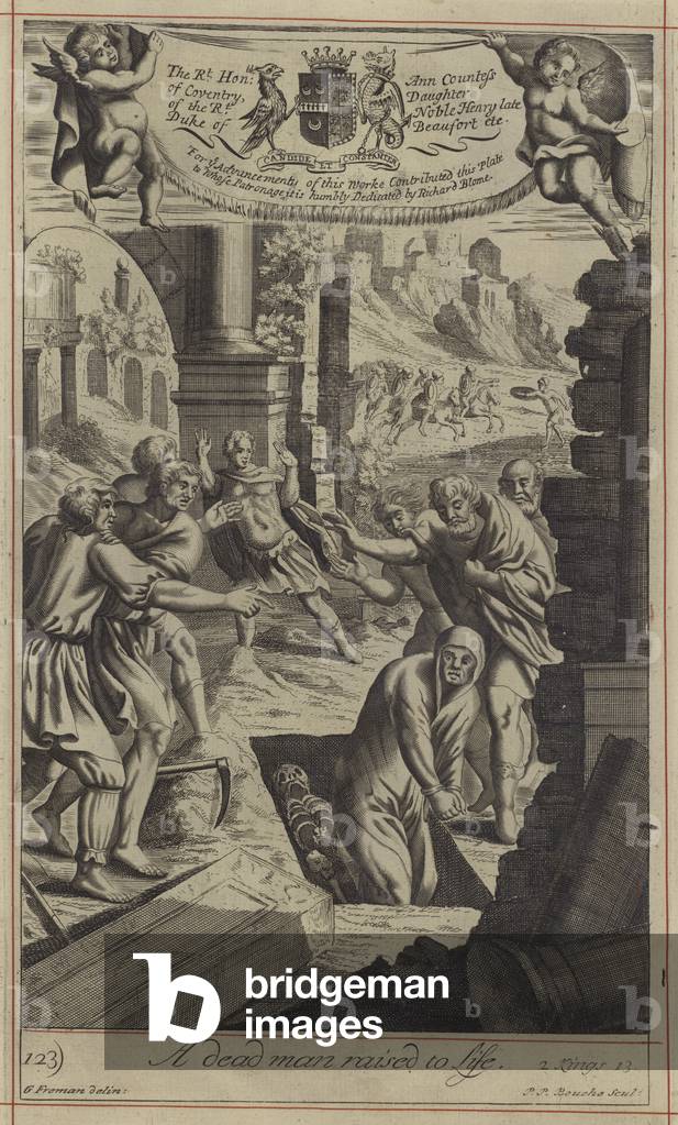 Image de Gravure représentant Un homme mort élevé à la vie (gravure) 1701 par English School, b/w