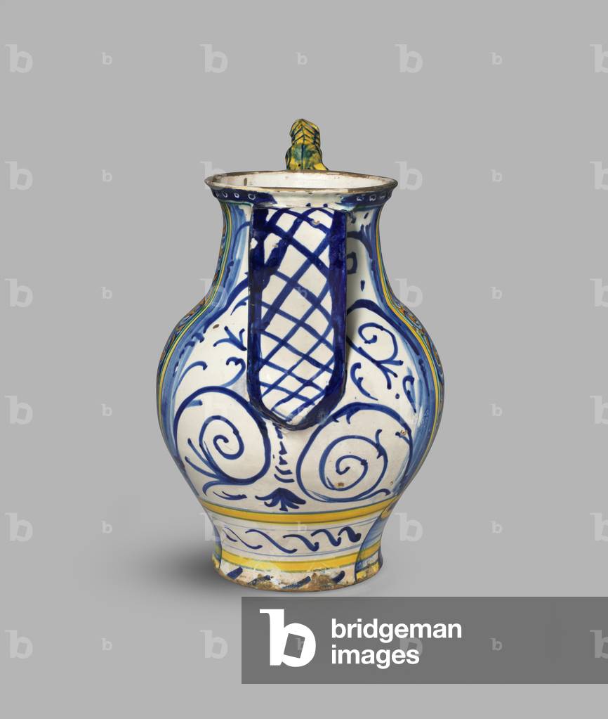 Dragon-spouted drug jar or orciolo with two female half-length figures by Italian Artist