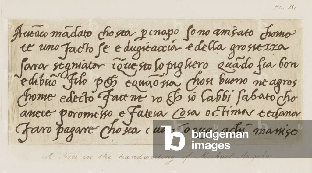 A note in the handwriting of Michelangelo (etching) by Buonarroti