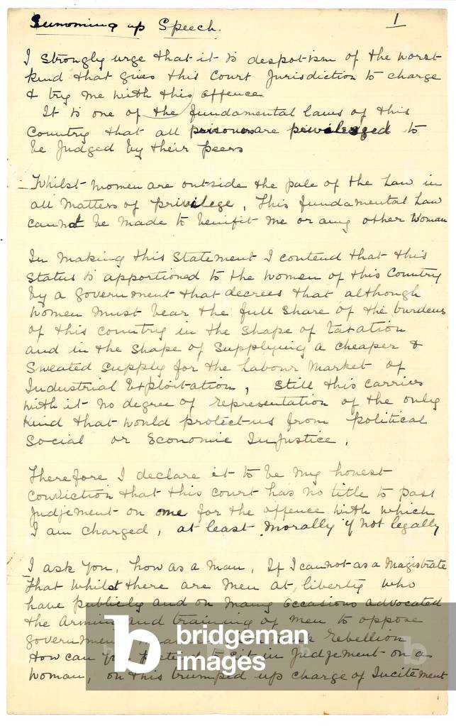 Bild von Zeichnung "und schriftliche Zusammenfassungsansprache von Frau Cohen" 1913 von Leonora Cohen, b/w
