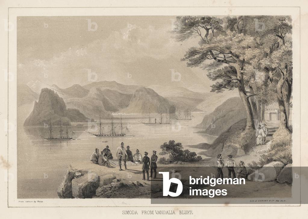 Image de Estampe représentant Simoda de Vandalia Bluff 1855 par Wilhelm Joseph Heine, b/w