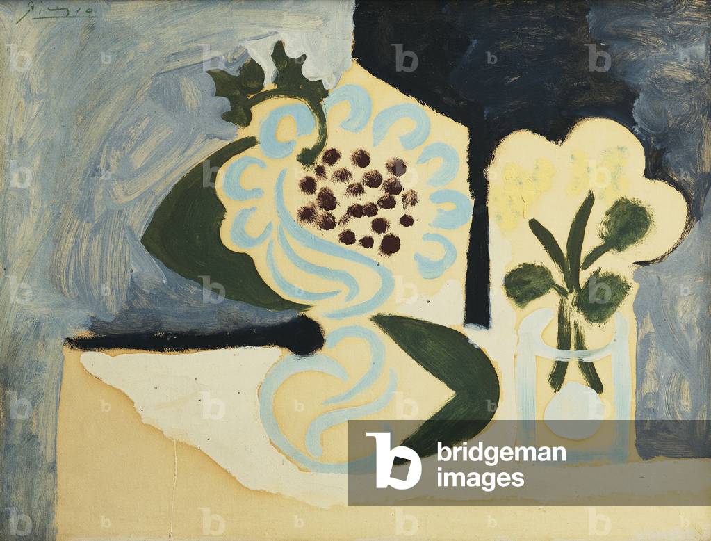 natura morta con frutta ciotola e le fiori; Natura Morte au Compotier et aux Fleurs, 1946 (olio su tavola)