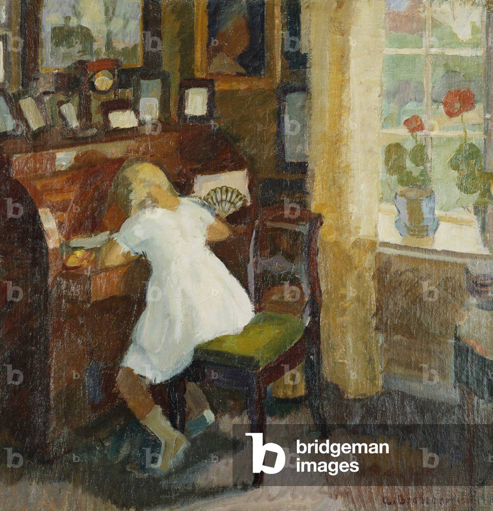 una ragazza ad un scrittura scrivania, 1918 (olio su tela)