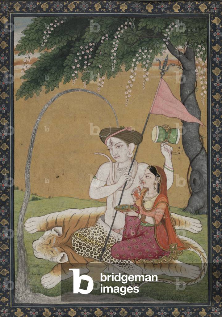 Shiva and Parvati on Tiger Skin, c.1800 (watercolor with gold and silver)