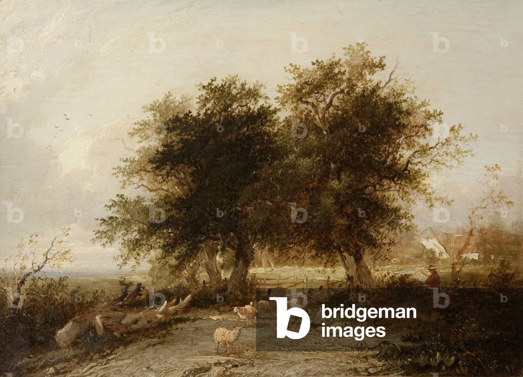 Bild von Gemälde "Landschaft (Öl auf Leinwand)" von Henry John Boddington, b/w