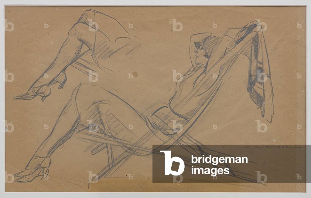 Donna su una sedia a sdraio (schizzo a matita su carta)