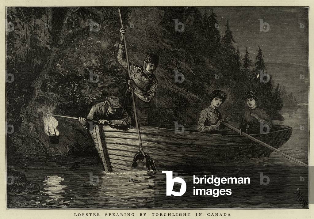 Hummer Spearing von Torchlight in Kanada (Gravur)