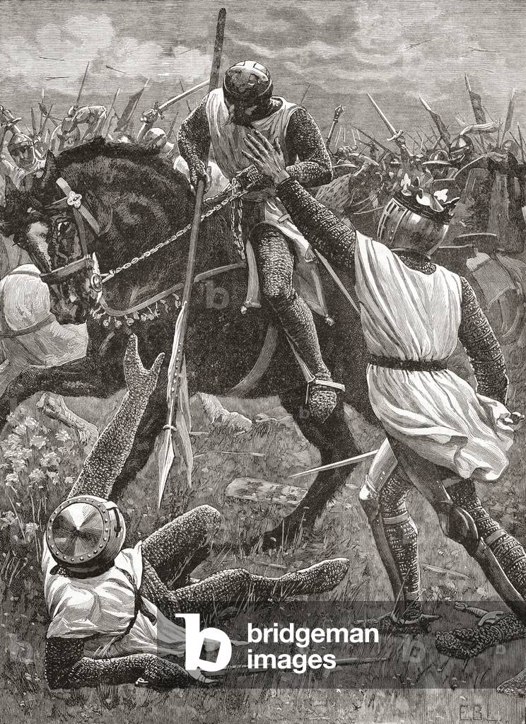 "Re Enrico III in pericolo durante la battaglia di Evesham nel 1265" 1901, b/w