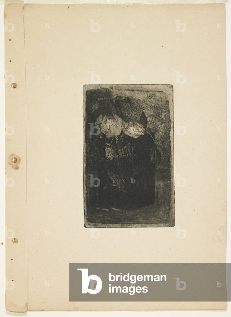 "blumen in ein japanisch glas", 1889 von Julian Alden Weir, b/w