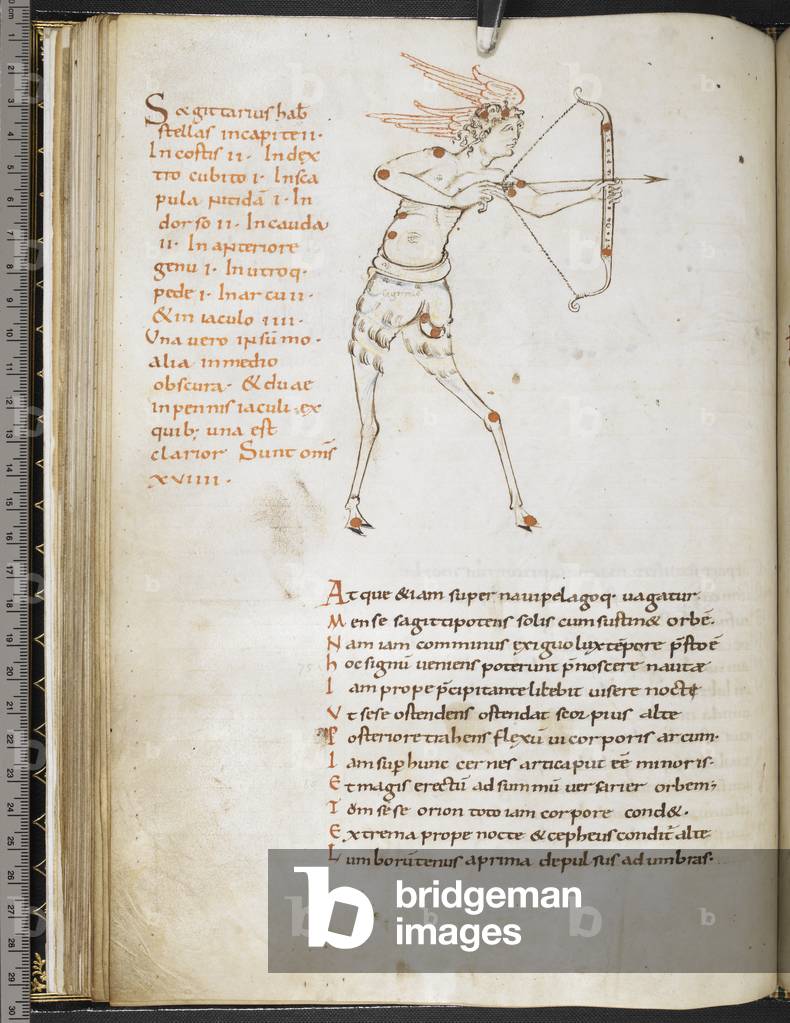 Illustrazione della costellazione Sagittario, di un artista anglosassone nello stile della scuola Winchester, 