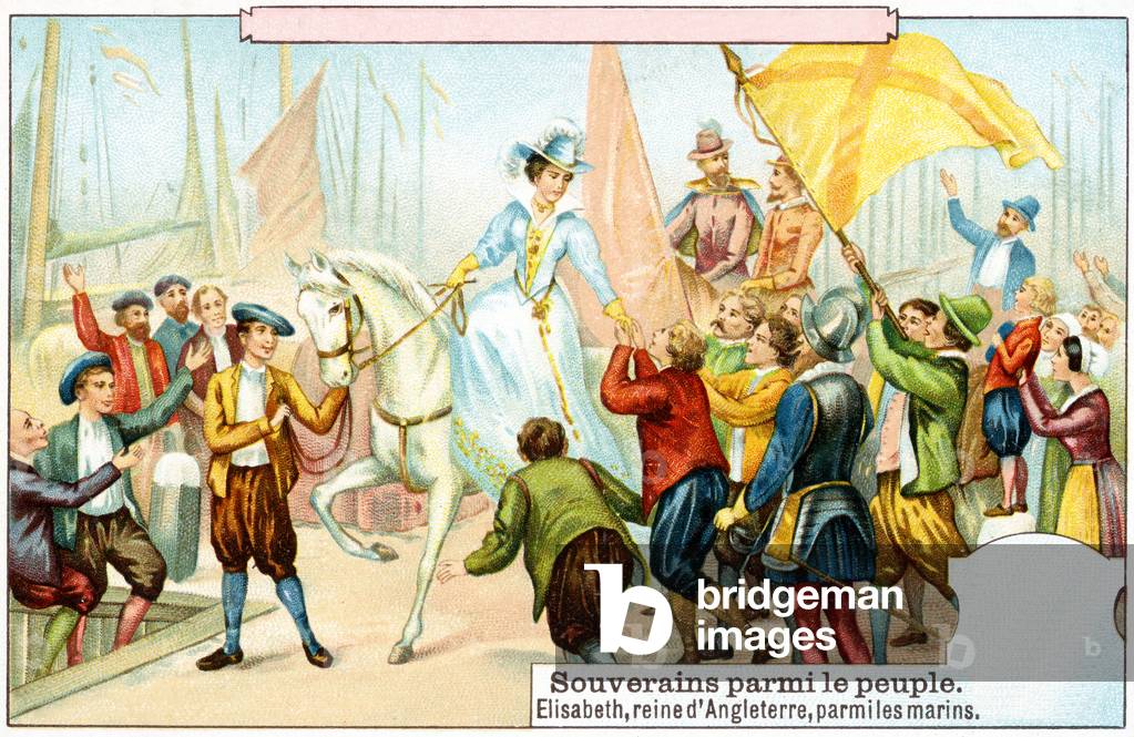Bild von Druck "Königin Elizabeth I. beim Mischen mit den Matrosen ihrer Marine", 1909 von European School