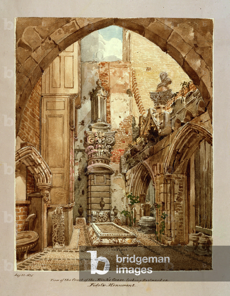 Image of Drawing depicting View of the Court of the Monk's Grave 1825 by Joseph Michael Gandy