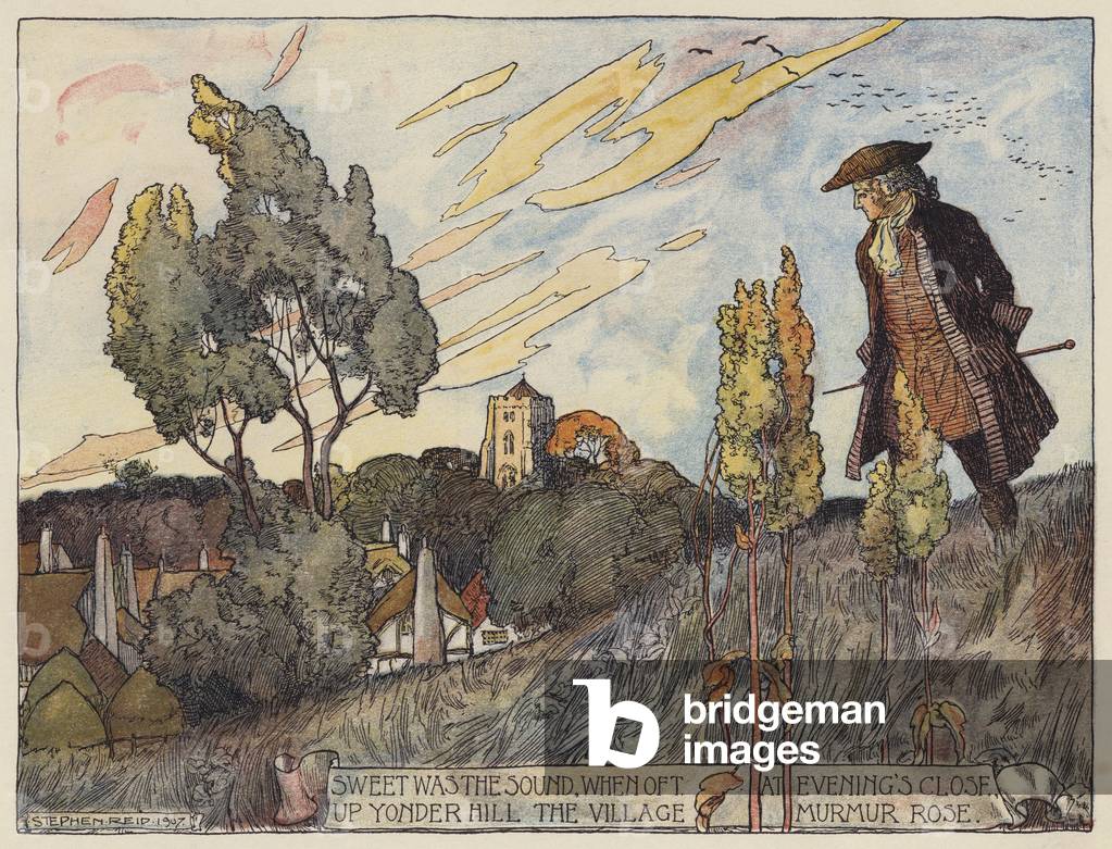 Illustration for The Deserted Village by Oliver Goldsmith (colour litho)