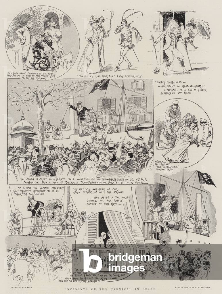 Image of Print depicting Incidents of the Carnival in Spain (litho) by Alexander Stuart Boyd, b/w