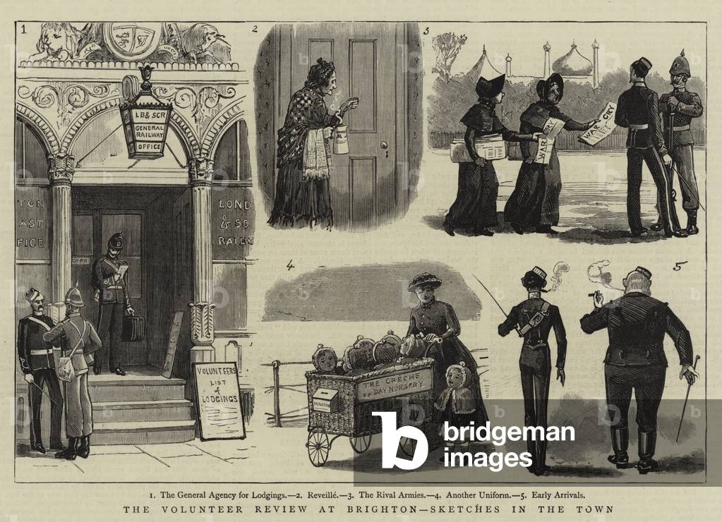 il volontario recensione a Brighton, schizzi nel città (incisione)