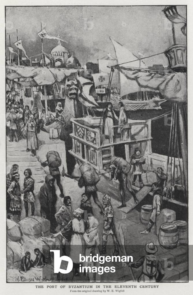 Immagine di Stampa "Il porto di Bisanzio nell'XI secolo (lito)" di William Edward Wigfull