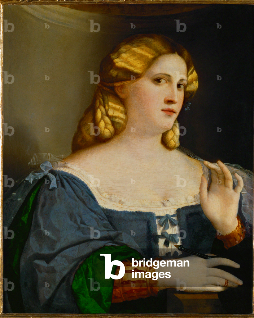 Bild von Gemälde "Junge Frau mit Fächer in einem blauen Kleid" von Palma Il Giovane