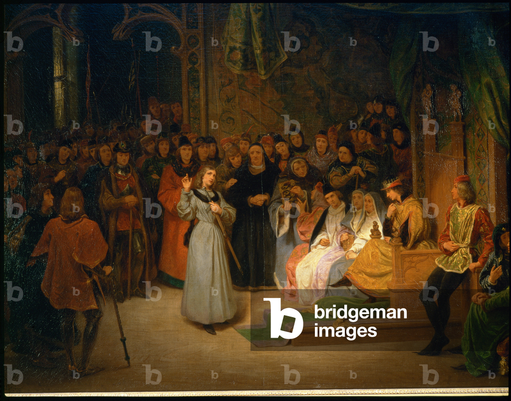 Giovanna d'Arco, in presenza di Carlo VII, risponde ai prelati che la interrogano...