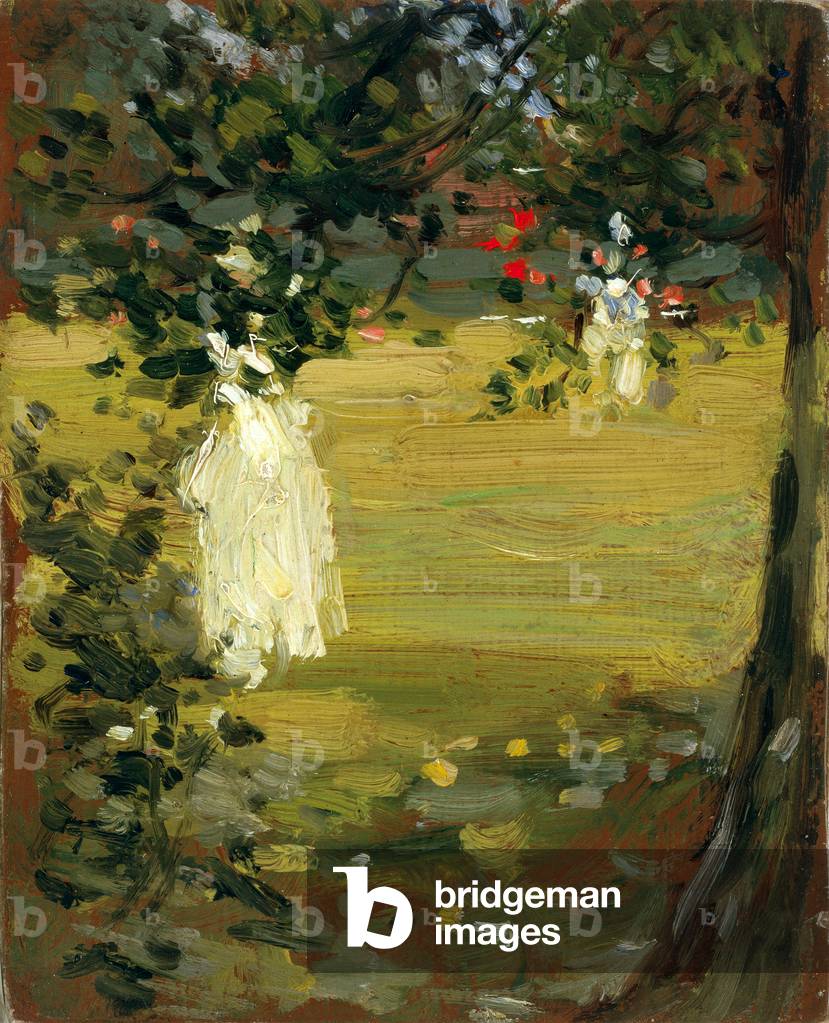 bianco abito in giardino olio su tavola