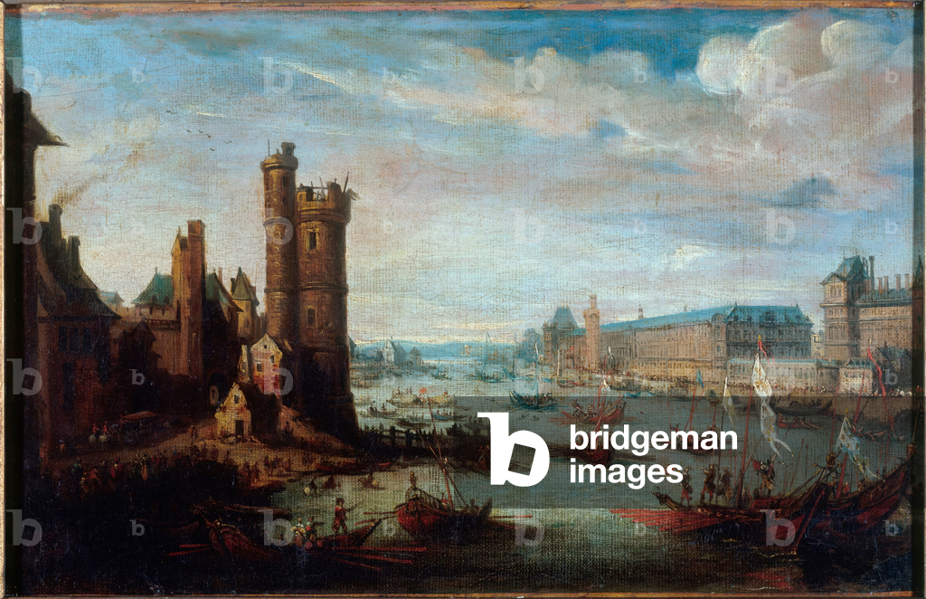 Der Tour de Nesle, die Grande Galerie und der Louvre, gesehen von Pont-Neuf, um 1630, zwischen 1625 und 1635 (