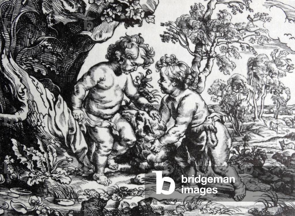 "Der Säugling Christus und der Heilige Johannes der Täufer." 1635, b/w