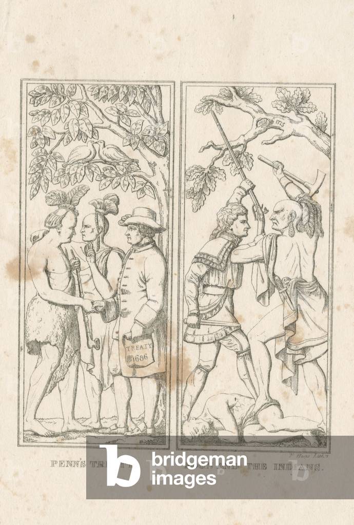 Penn's Vertrag; Boon und die Indianer, 1839 (litho)