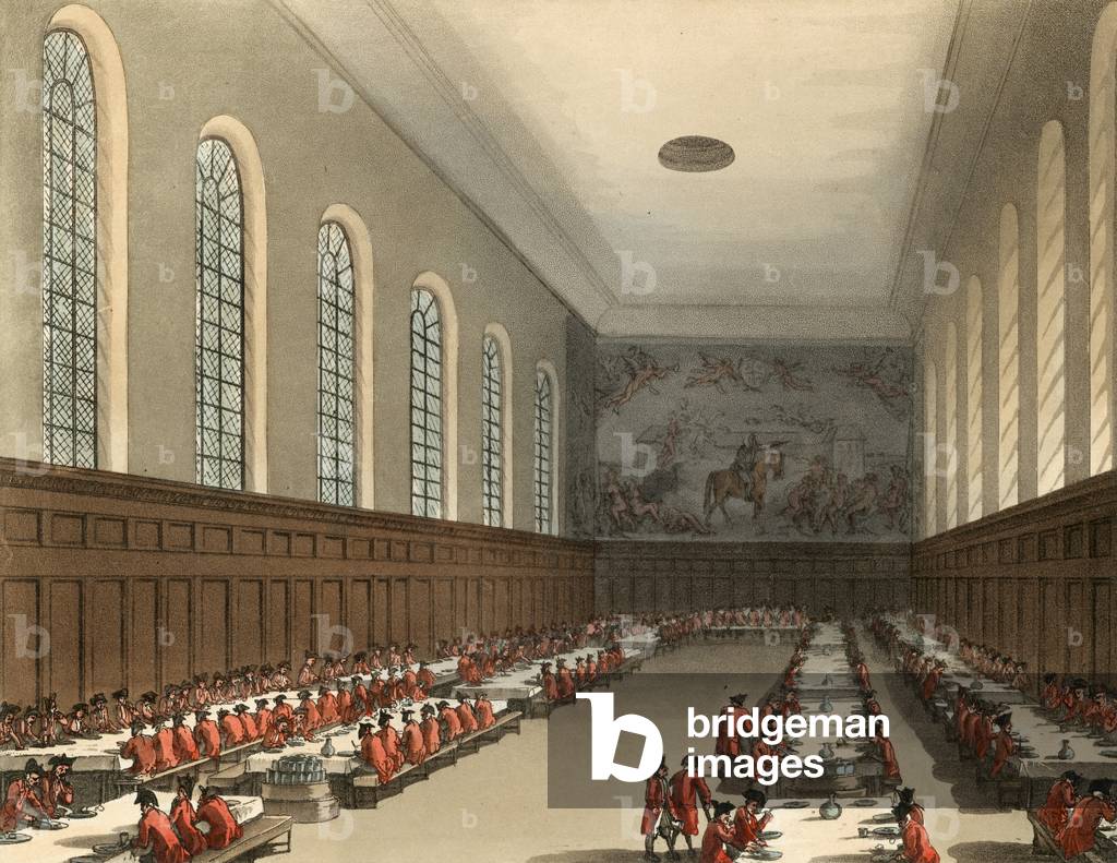 Immagine di Incisione "Vista generale dell'interno del Chelsea Hospital (incisione a colori)" di Thomas Rowlan
