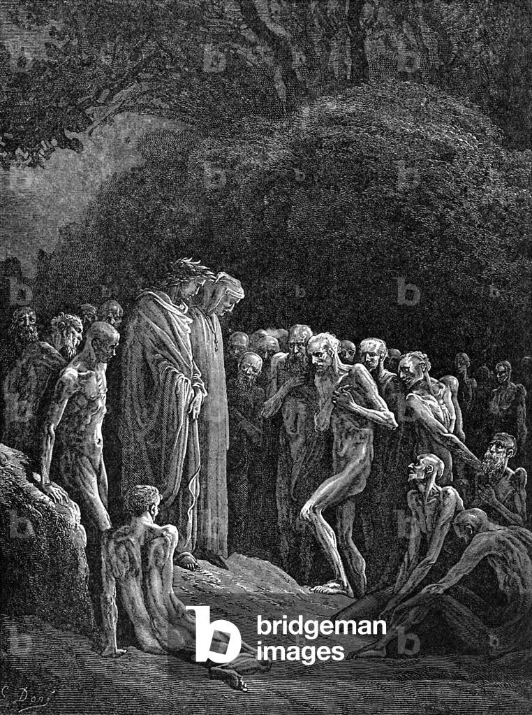 "Illustrazione per La Divina Commedia - Purgatorio (La Divina Commedia) di Dante" 1801 di Gustave Dore, b/w