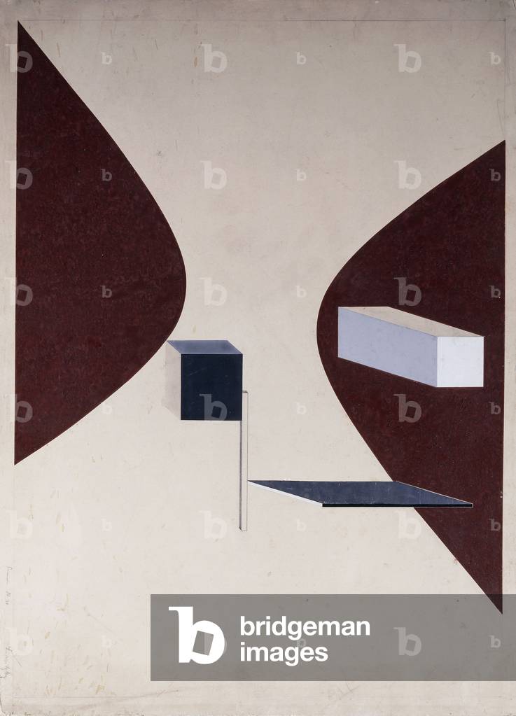 Proun N 90 (Ismenbuch), 1925 (Collage, Tempera und Bleistift auf Karte)