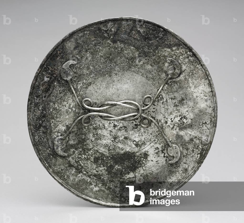 Specchio con maniglia in forma di nodo di Herakles, c.280-400 (argento)