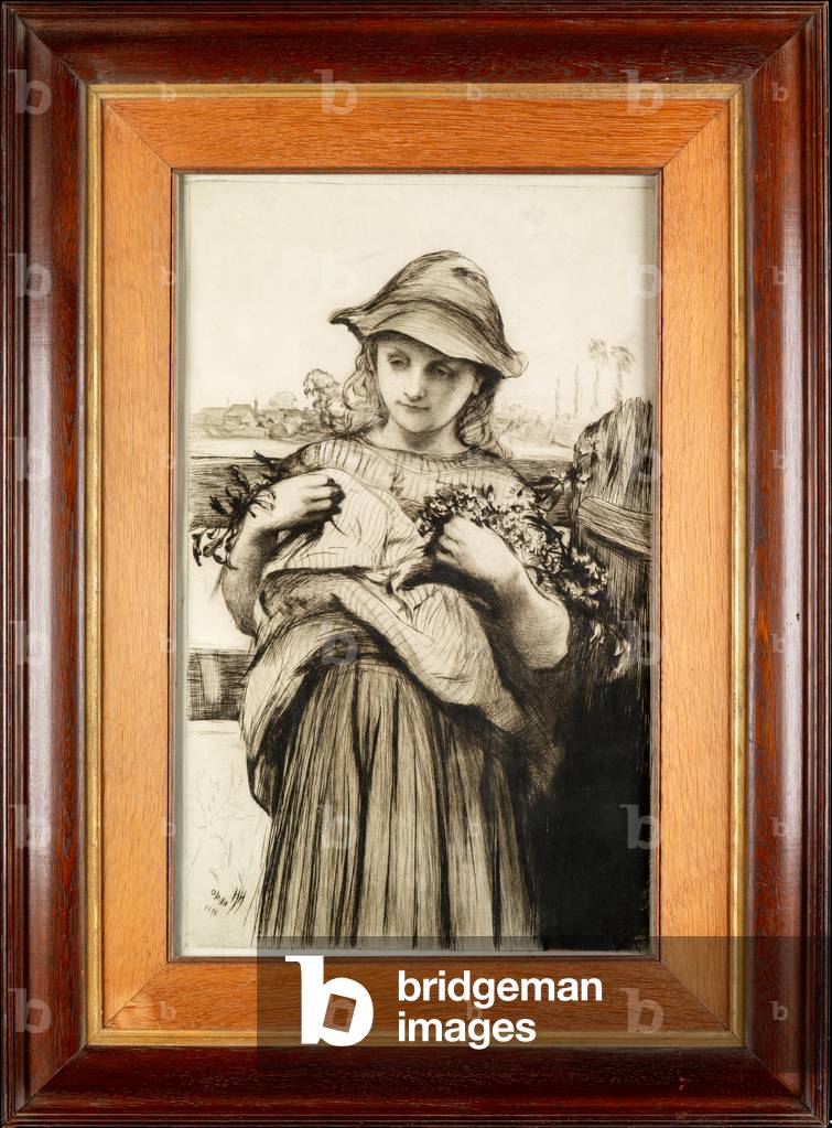 Ein Mädchen mit Blumen (Radierung mit Trockenpunkt)