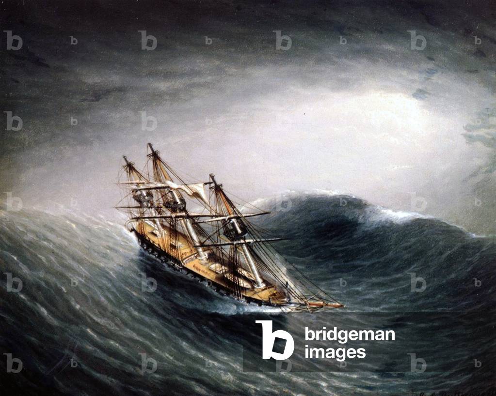 Image of Painting depicting A Schooner in Heavy Sea (oil on board), 19th century by James E. Buttersworth