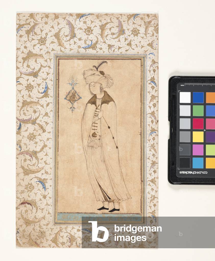 Portrait Of A Young Nobleman (brush ink and gold leaf on paper) by Persian Artist