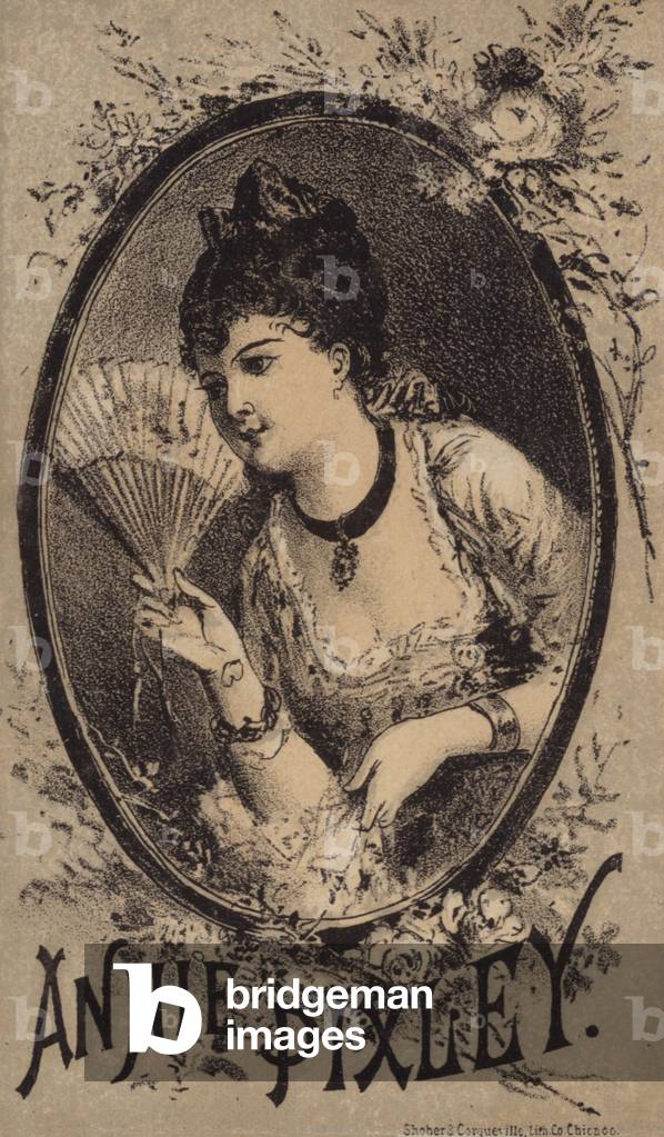 Signora con ventilatore (chromolito)