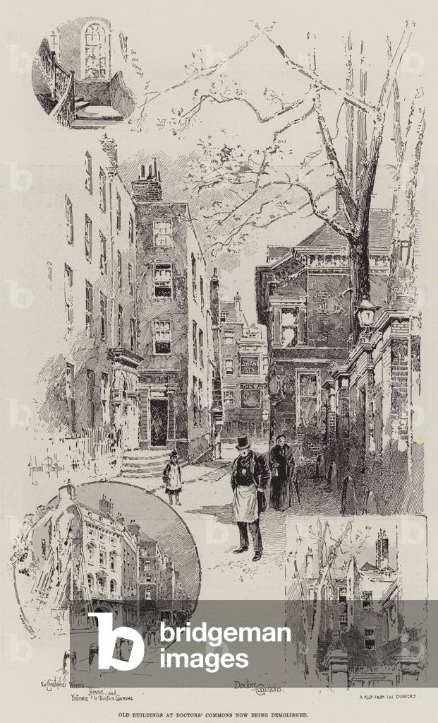 Alte Gebäude bei Doctors' Commons werden jetzt abgerissen (Gravur)