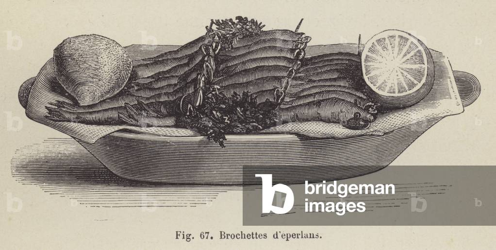 Brochettes d'eperlans (litho)